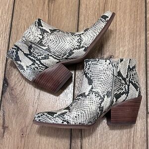 Sam Edelman Walden Leather Snakeskin Print Bootie Dual Zip Stacked Heel W Sz 6M